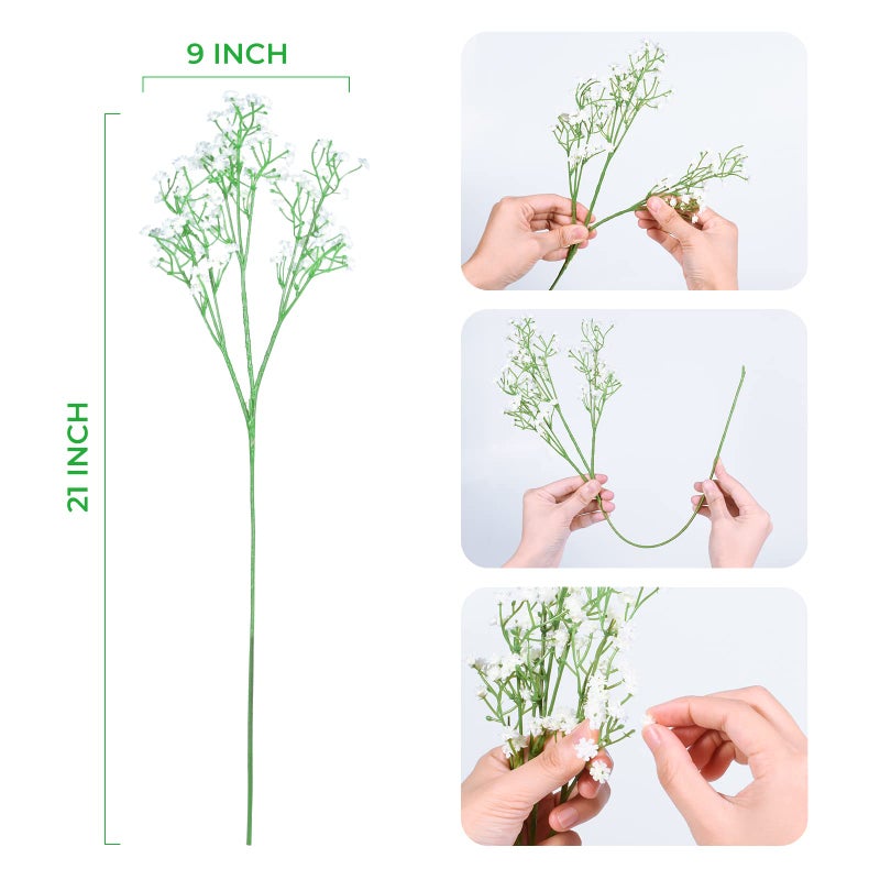 LYLYFAN Babys Breath زهور اصطناعية 18 قطعة من زهور Gypsophila ذات اللمس الحقيقي لحفلات الزفاف ديكور حديقة المنزل باللون الأبيض - Image 2